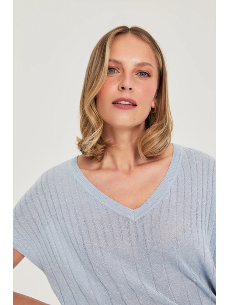 Moodo Světle modrý svetr s krátkými rukávy Moodo