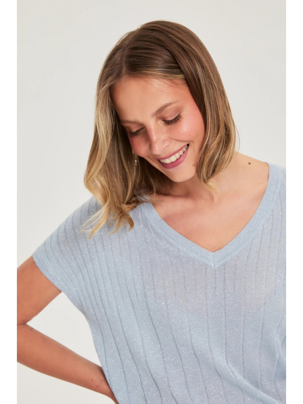 Moodo Světle modrý svetr s krátkými rukávy Moodo