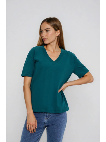 Moodo Bavlněné tričko s výstřihem do „V" zelené Moodo