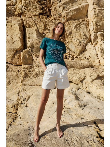 Moodo Bavlněné tričko s potiskem zelené Moodo