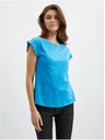Orsay Modré dámské tričko s volánem ORSAY