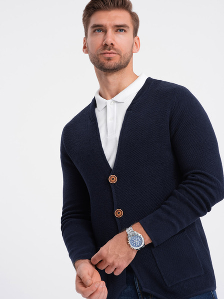 Ombre Clothing Tmavě modrý pánský kardigan s kapsami Ombre Clothing