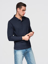 Ombre Clothing Pánské tričko BASIC s dlouhým rukávem a polo límcem - tmavě modré V3 OM-POBL-0162 Ombre Clothing