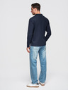 Ombre Clothing Pánské tričko BASIC s dlouhým rukávem a polo límcem - tmavě modré V3 OM-POBL-0162 Ombre Clothing