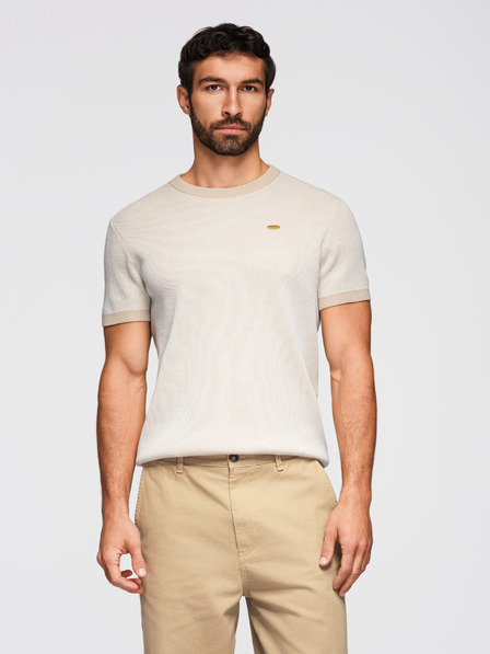 Ombre Clothing Pánská strukturovaná košile z bavlněného úpletu - bílá V1 OM-TSCT-0265 Ombre Clothing