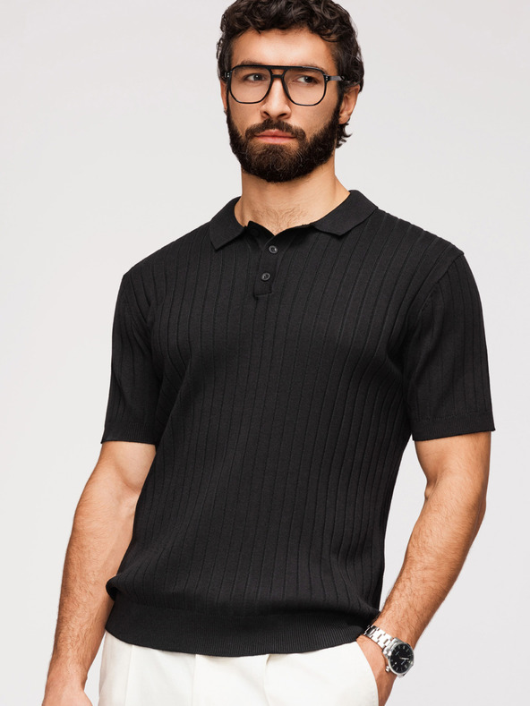 Ombre Clothing Pánská polokošile SLIM FIT z viskózy se svislými pruhy - černá V1 OM-POSS-0169 Ombre Clothing