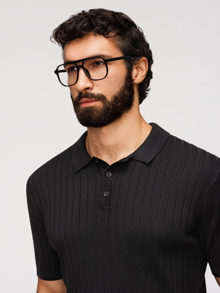 Ombre Clothing Pánská polokošile SLIM FIT z viskózy se svislými pruhy - černá V1 OM-POSS-0169 Ombre Clothing