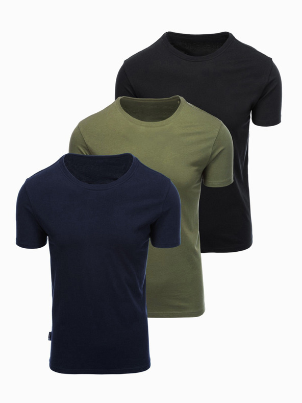 Ombre Clothing Pánská bavlněná trička BASIC s kulatým výstřihem - černá/zelená/khaki V3 OM-TSBS-0268 Ombre Clothing