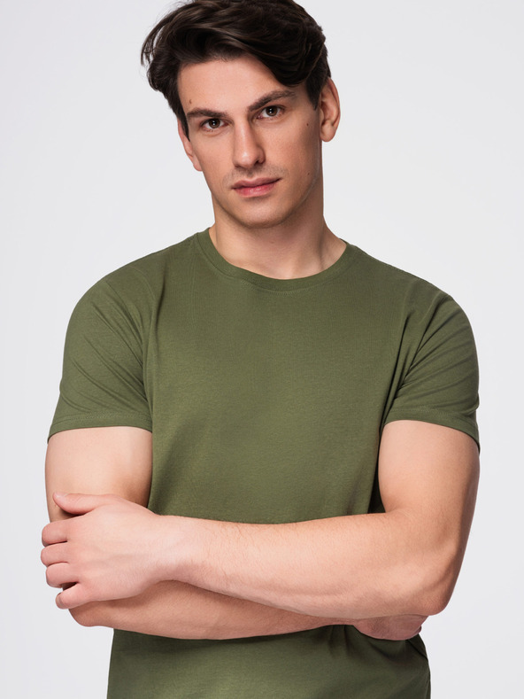 Ombre Clothing Pánská bavlněná trička BASIC s kulatým výstřihem - černá/zelená/khaki V3 OM-TSBS-0268 Ombre Clothing