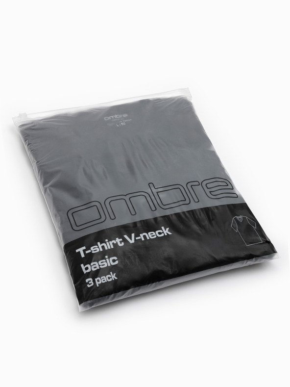 Ombre Clothing Pánská bavlněná trička BASIC s výstřihem do V - 3x černá V9 OM-TSBS-0281 (3x BLACK) Ombre Clothing