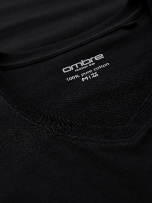 Ombre Clothing Pánská bavlněná trička BASIC s výstřihem do V - 3x černá V9 OM-TSBS-0281 (3x BLACK) Ombre Clothing