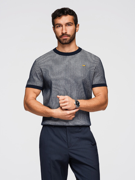 Ombre Clothing Pánské tričko ze strukturovaného bavlněného úpletu - tmavě modré V2 OM-TSCT-0265 Ombre Clothing