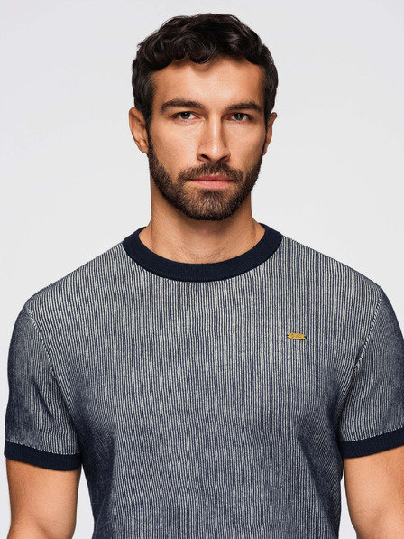 Ombre Clothing Pánské tričko ze strukturovaného bavlněného úpletu - tmavě modré V2 OM-TSCT-0265 Ombre Clothing