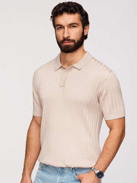 Ombre Clothing Pánská polokošile SLIM FIT z viskózy se svislými pruhy - béžová V2 OM-POSS-0169 Ombre Clothing