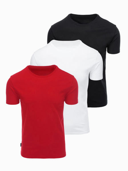 Ombre Clothing Pánská bavlněná trička BASIC s kulatým výstřihem - černá/bílá/tmavě červená V6 OM-TSBS-0268 Ombre Clothing
