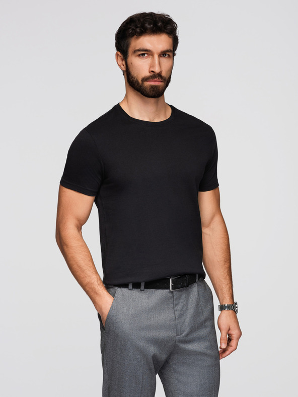 Ombre Clothing Pánská bavlněná trička BASIC s kulatým výstřihem - černá/bílá/tmavě červená V6 OM-TSBS-0268 Ombre Clothing