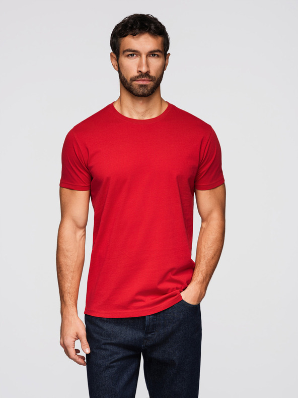 Ombre Clothing Pánská bavlněná trička BASIC s kulatým výstřihem - černá/bílá/tmavě červená V6 OM-TSBS-0268 Ombre Clothing
