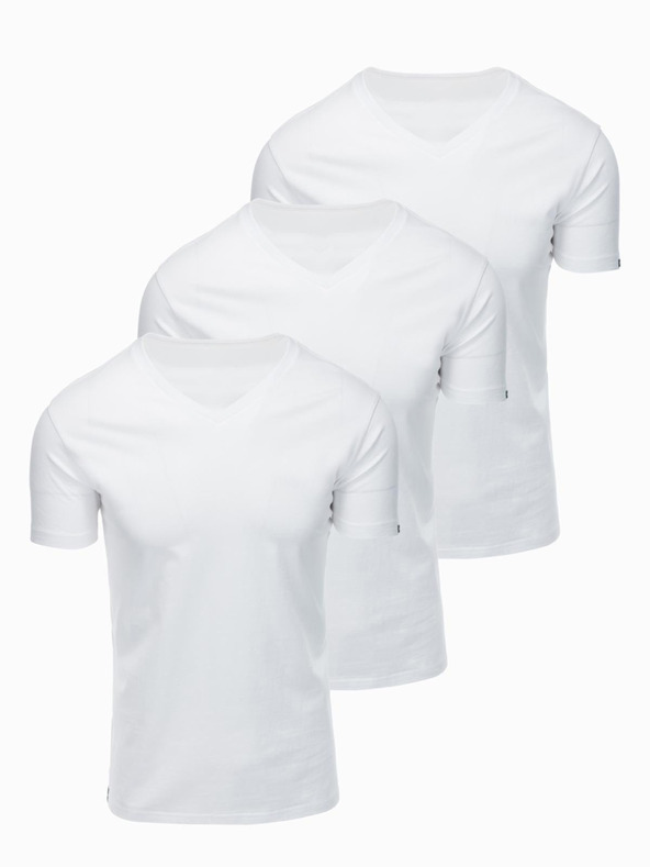 Ombre Clothing Pánská bavlněná trička BASIC s výstřihem do V - 3x bílá V11 OM-TSBS-0281 (3x BÍLÁ) Ombre Clothing