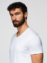 Ombre Clothing Pánská bavlněná trička BASIC s výstřihem do V - 3x bílá V11 OM-TSBS-0281 (3x BÍLÁ) Ombre Clothing
