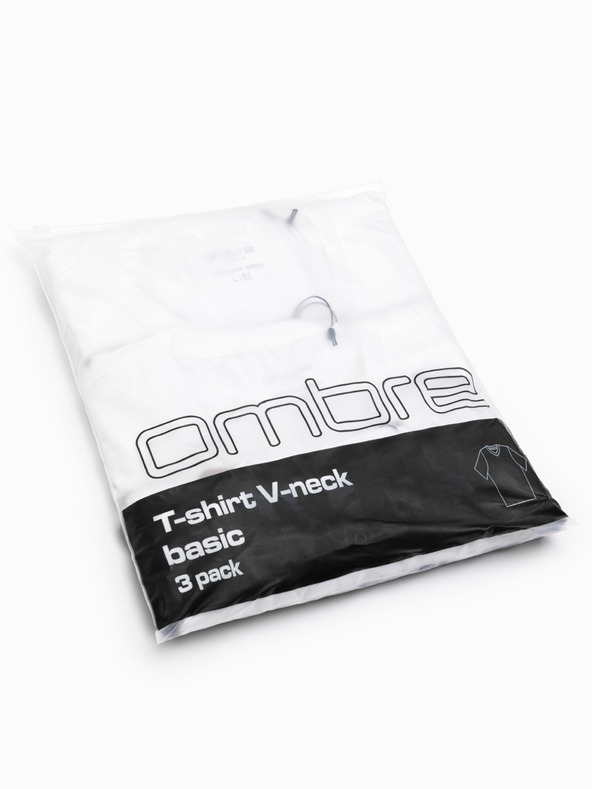 Ombre Clothing Pánská bavlněná trička BASIC s výstřihem do V - 3x bílá V11 OM-TSBS-0281 (3x BÍLÁ) Ombre Clothing