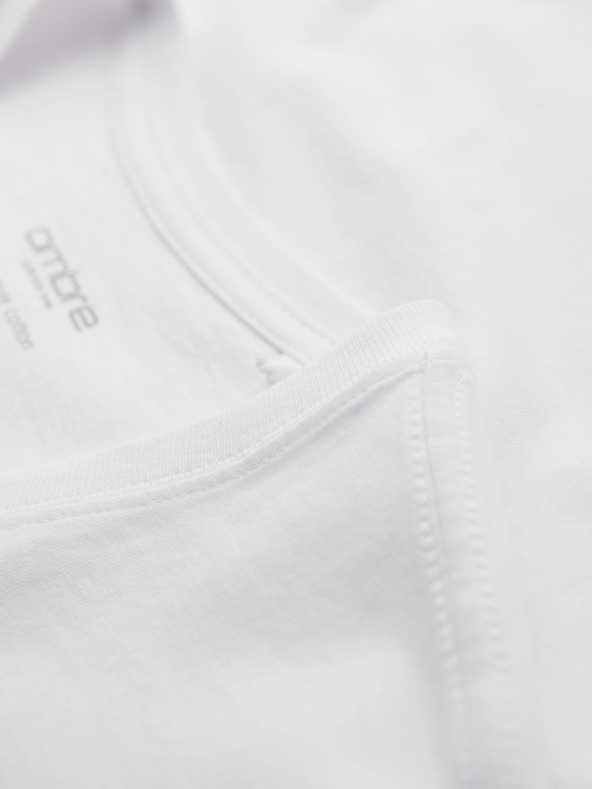 Ombre Clothing Pánská bavlněná trička BASIC s výstřihem do V - 3x bílá V11 OM-TSBS-0281 (3x BÍLÁ) Ombre Clothing