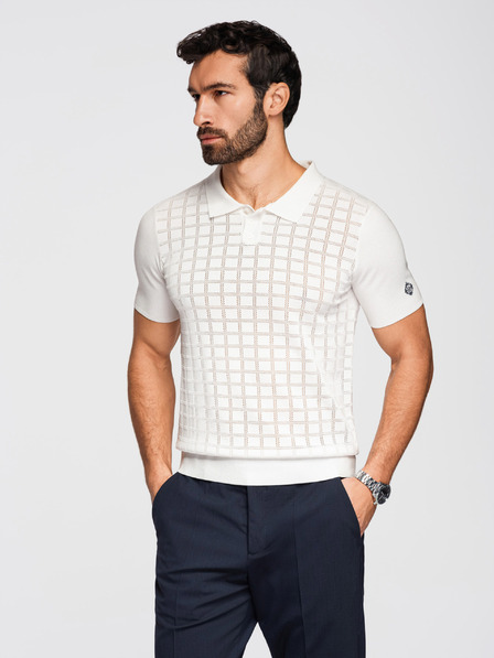 Ombre Clothing Pánská viskózová prolamovaná polokošile - bílá V1 OM-POSS-0168 Ombre Clothing