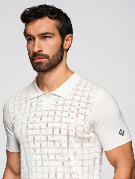 Ombre Clothing Pánská viskózová prolamovaná polokošile - bílá V1 OM-POSS-0168 Ombre Clothing