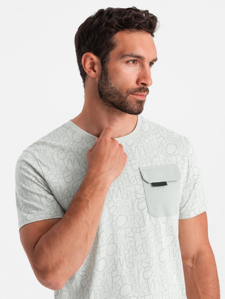 Ombre Clothing Pánské bavlněné tričko s potiskem písmen a kapsou - žlutozelené V4 S2042 Ombre Clothing