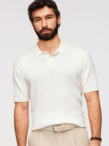 Ombre Clothing Pánská polokošile SLIM FIT z viskózy se svislými pruhy - broken white V3 OM-POSS-0169 Ombre Clothing