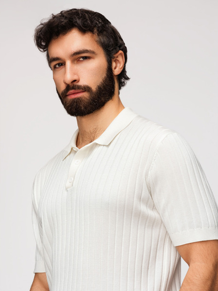 Ombre Clothing Pánská polokošile SLIM FIT z viskózy se svislými pruhy - broken white V3 OM-POSS-0169 Ombre Clothing