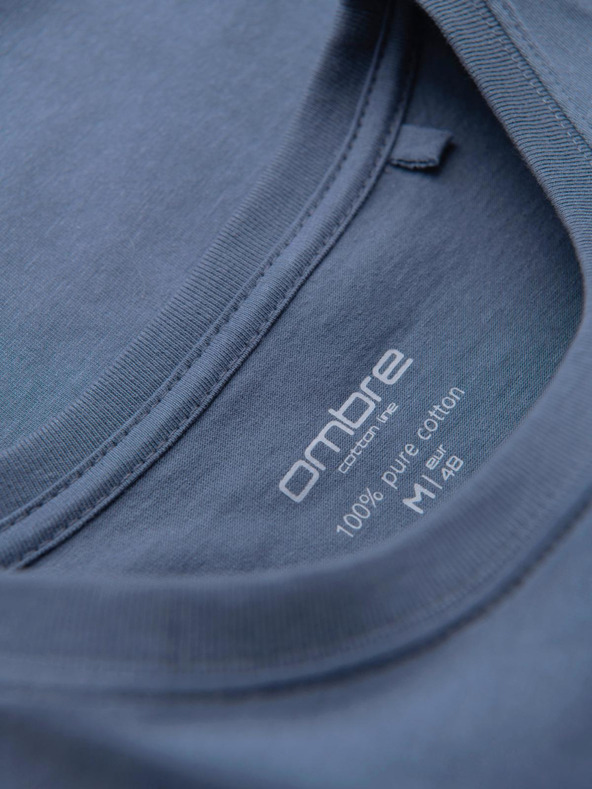 Ombre Clothing Pánské bavlněné tričko BASIC s kulatým výstřihem - bílá/grafit/modrá džínovina V8 OM-TSBS-0268 Ombre Clothing