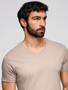 Ombre Clothing Pánská bavlněná trička BASIC s výstřihem do V - bílá/písková/navy V12 OM-TSBS-0281 Ombre Clothing