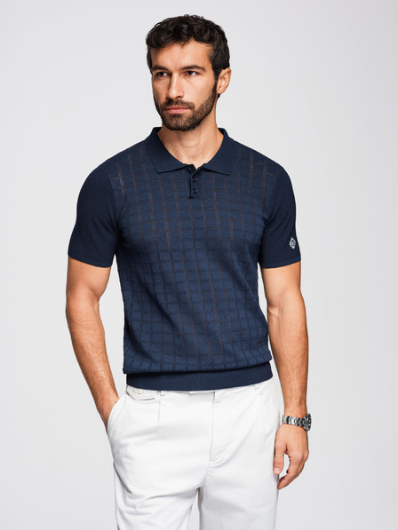 Ombre Clothing Pánská viskózová prolamovaná polokošile - tmavě modrá V2 OM-POSS-0168 Ombre Clothing