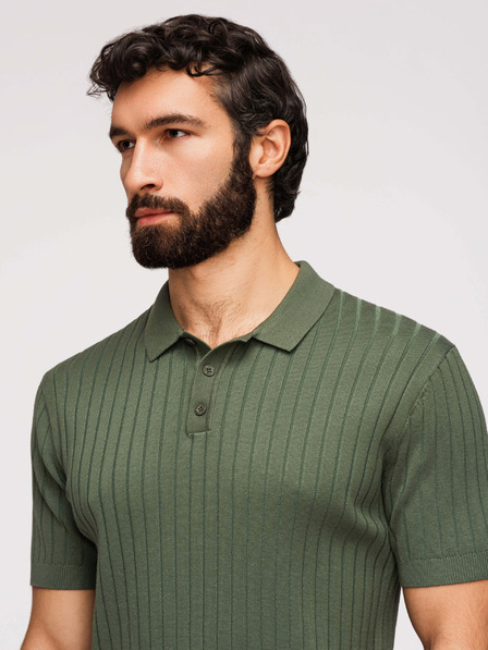 Ombre Clothing Pánská polokošile SLIM FIT z viskózy se svislým žebrováním - olivově zelená V4 OM-POSS-0169 Ombre Clothing