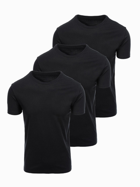Ombre Clothing Pánské bavlněné tričko BASIC s kulatým výstřihem - 3x černé V9 OM-TSBS-0268 (3x BLACK) Ombre Clothing