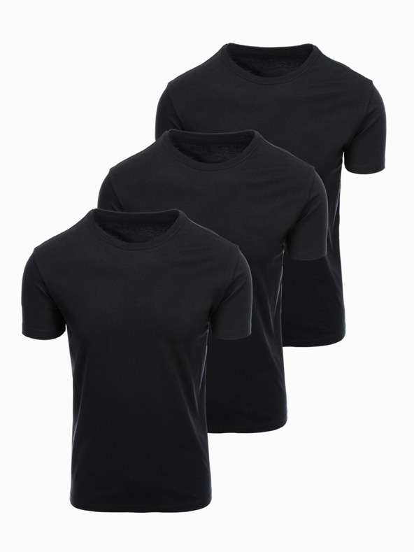 Ombre Clothing Pánské bavlněné tričko BASIC s kulatým výstřihem - 3x černé V9 OM-TSBS-0268 (3x BLACK) Ombre Clothing