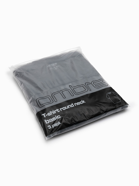 Ombre Clothing Pánské bavlněné tričko BASIC s kulatým výstřihem - 3x černé V9 OM-TSBS-0268 (3x BLACK) Ombre Clothing