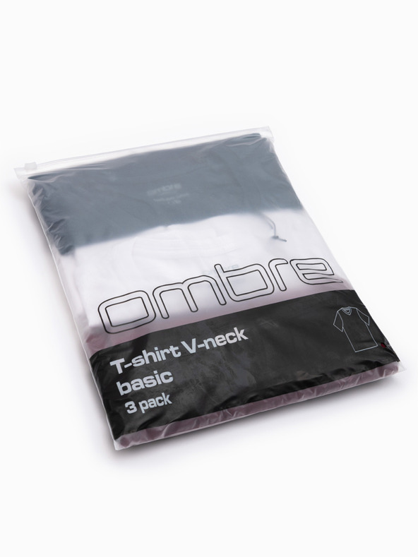 Ombre Clothing Pánská bavlněná trička BASIC s výstřihem do V - bílá/modrá/karmínová V13 OM-TSBS-0281 Ombre Clothing