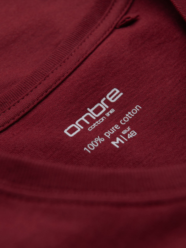 Ombre Clothing Pánská bavlněná trička BASIC s výstřihem do V - bílá/modrá/karmínová V13 OM-TSBS-0281 Ombre Clothing