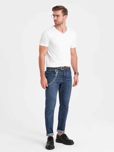 Ombre Clothing Pánské tričko s výstřihem do V a elastanem - bílé V1 S2040 Ombre Clothing