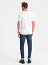 Ombre Clothing Pánské tričko s výstřihem do V a elastanem - bílé V1 S2040 Ombre Clothing