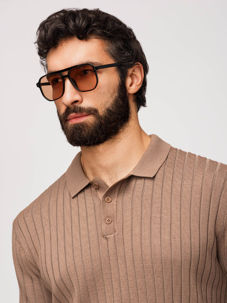 Ombre Clothing Pánská polokošile SLIM FIT z viskózy se svislými pruhy - světle hnědá V5 OM-POSS-0169 Ombre Clothing