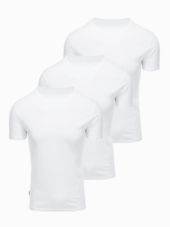 Ombre Clothing Pánské bavlněné tričko BASIC s kulatým výstřihem - 3x bílé V11 OM-TSBS-0268 (3x BÍLÁ) Ombre Clothing