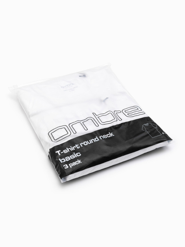 Ombre Clothing Pánské bavlněné tričko BASIC s kulatým výstřihem - 3x bílé V11 OM-TSBS-0268 (3x BÍLÁ) Ombre Clothing