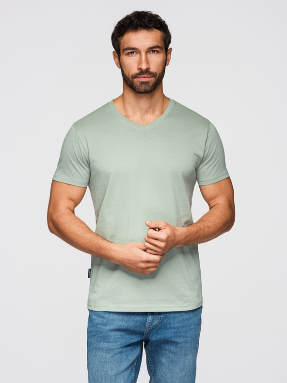 Ombre Clothing Pánské bavlněné tričko BASIC s výstřihem do V - šedozelené/bílé/béžové V14 OM-TSBS-0281 Ombre Clothing