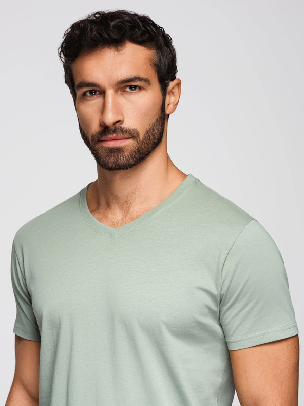 Ombre Clothing Pánské bavlněné tričko BASIC s výstřihem do V - šedozelené/bílé/béžové V14 OM-TSBS-0281 Ombre Clothing