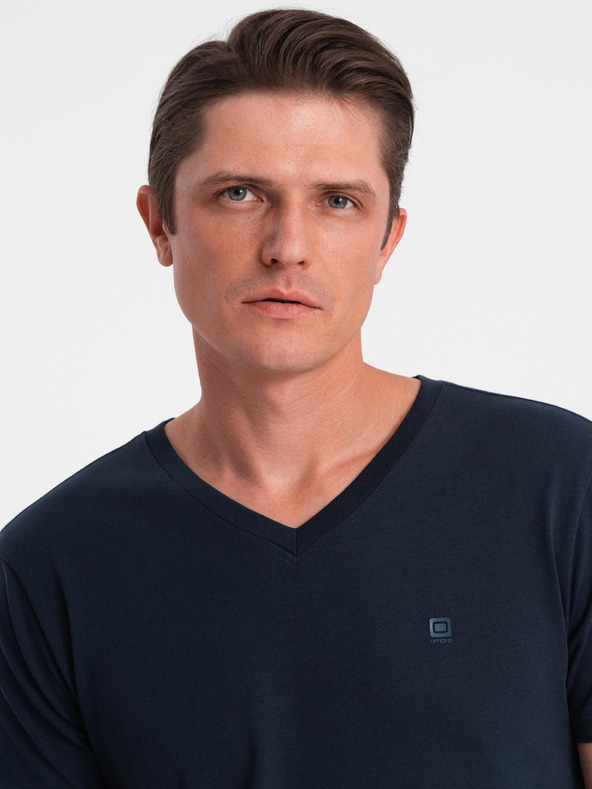 Ombre Clothing Signované pánské tričko s výstřihem do V a elastanem - tmavě modré V2 S2040 Ombre Clothing