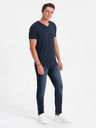 Ombre Clothing Signované pánské tričko s výstřihem do V a elastanem - tmavě modré V2 S2040 Ombre Clothing