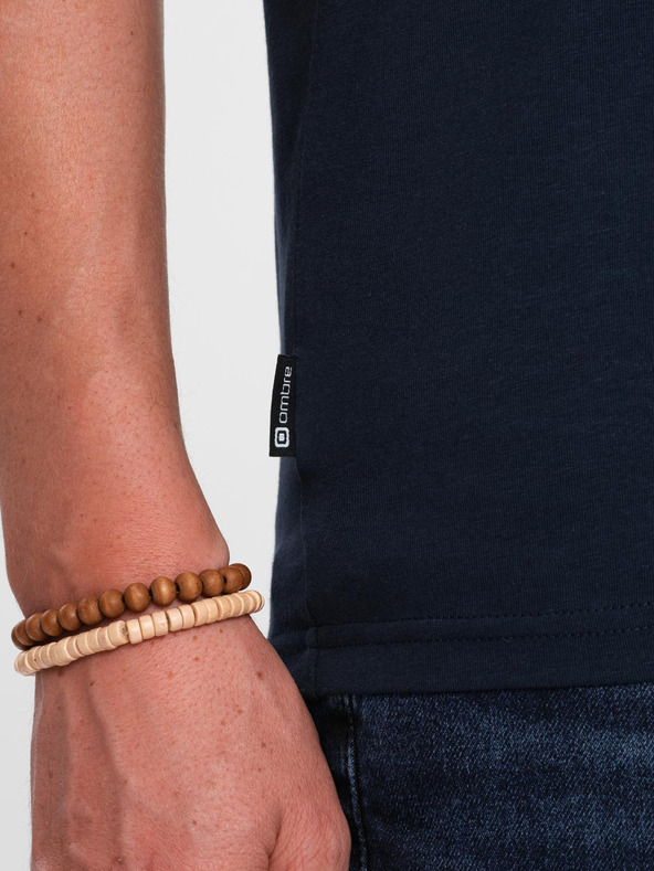 Ombre Clothing Signované pánské tričko s výstřihem do V a elastanem - tmavě modré V2 S2040 Ombre Clothing