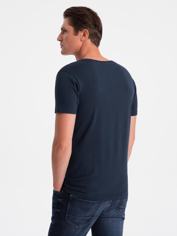 Ombre Clothing Signované pánské tričko s výstřihem do V a elastanem - tmavě modré V2 S2040 Ombre Clothing